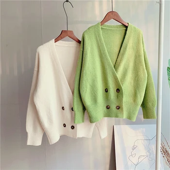 

Solid Cardigan Sweaters Women Fashion Double Breasted Sweater Women Elegant Loose Long Sleeve Sweaters Female Ladies