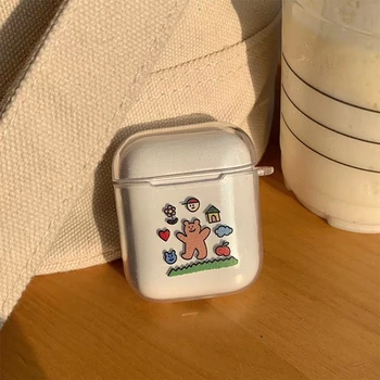 

Soft TPU Transparent Spring Garden Day Cute Dancing Happy Bear Airpods Charge Box Protective Case For Airpods 1/2/Pro Line Frd