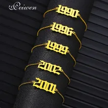 

Personalized Custom Birth Year Number Charm Bracelets Stainless Steel Gold Bracelets For Women Men Bangle Birthday Jewelry Gifts