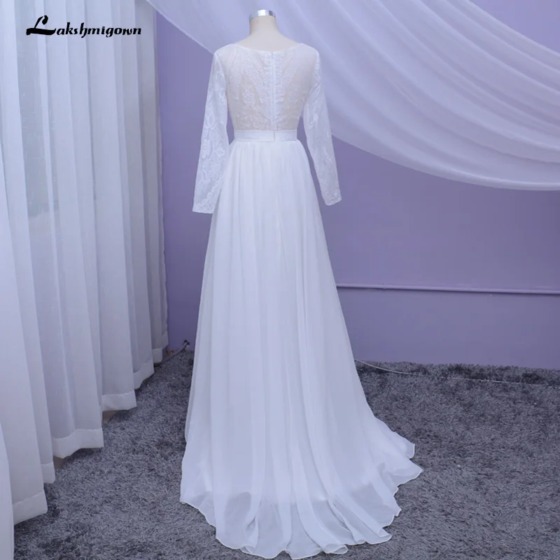 Пляжное свадебное платье с длинными рукавами Vestido de noiva Винтажный кружевной топ шифоновая юбка свадебное платье в стиле бохо Robe De Mariee