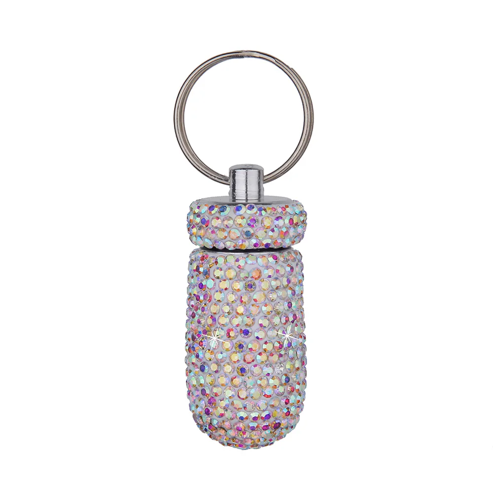 Car Storage Box Bottle Bling Organizer Pill Box Automobile For Car Interior / Hanging Key Ring Mini Storage with Diamond