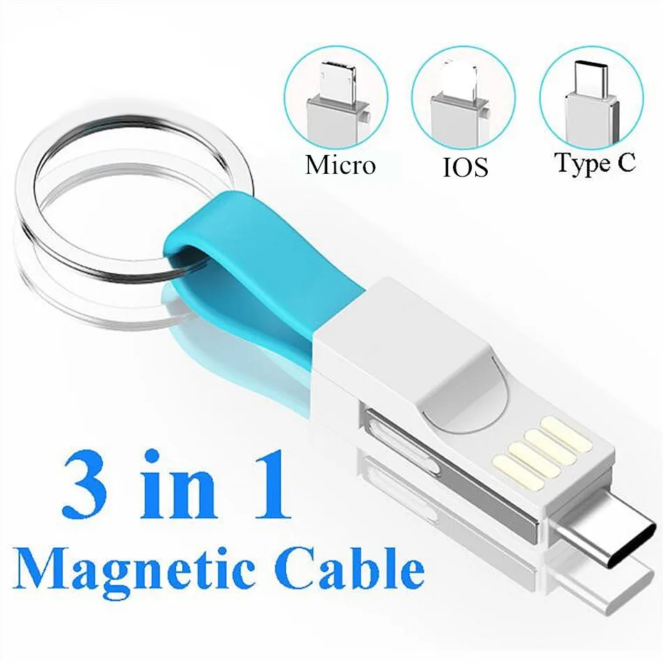 

Multi-Function 3 in 1 USB Cable For iPhone/Type C/Micro USB Charging Cable Key Chain Portable Charging Sync Data Cord Charger