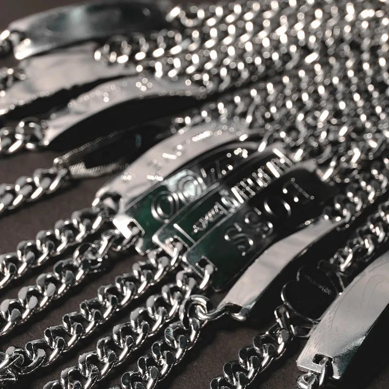 Chain bracelet AOMU Men Stainless Steel Link Chain Bracelets & Bangles Cuff Wristband Biker Motorcycle Black Silicone Bracelet