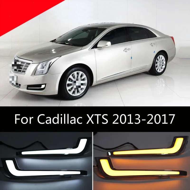 

2 шт. светодиодный DRL дневные ходовые огни для Cadillac XTS 2013-2017 предfacelift дневной свет водонепроницаемый желтый сигнал поворота