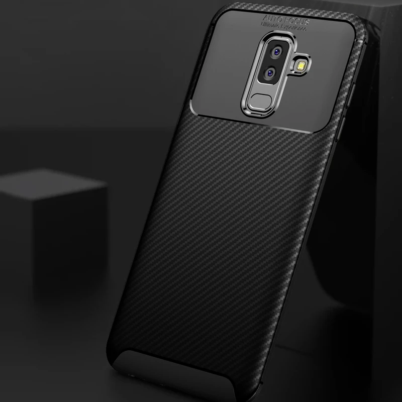 Чехол для Galaxy J4 Plus Мягкая силиконовая задняя крышка из углеродного волокна
