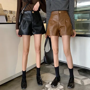 

TOTOB Pu Leather Shorts Women High Waist Faux Leather Shorts Female Autumn Winter Wide Leg Ladies Party Chic Short Feminino