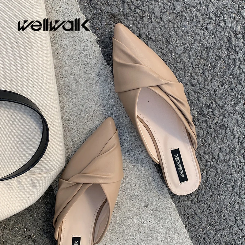 Модельные шлепанцы Женская обувь на плоской подошве с острым носком Женские