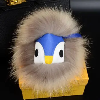 

Classic Real Fur Keychain little monsters' With Leather Bag Charm Holder For Car Pendant Fluffy Luxury Accessories Keychains