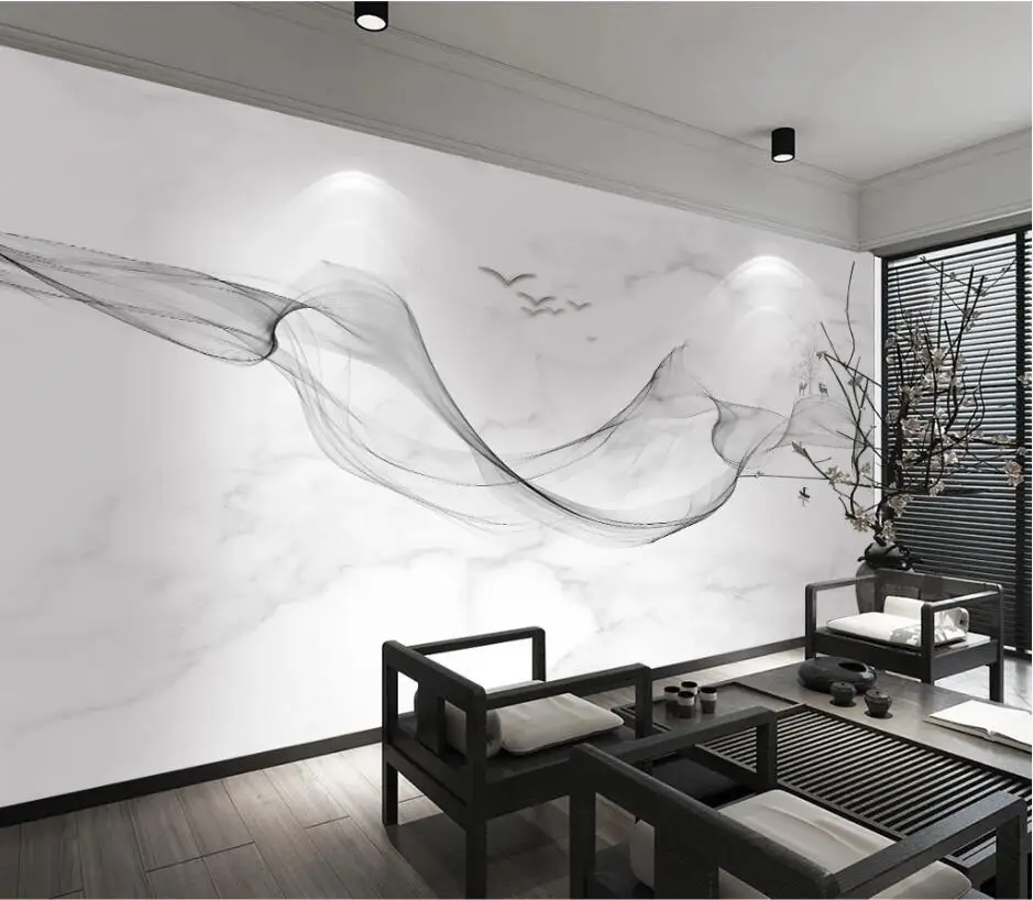 beibehang Custom 3d wallpaper new Chinese abstract ink smoke landscape art marble wall living room decorative mural 3d wallpaper
