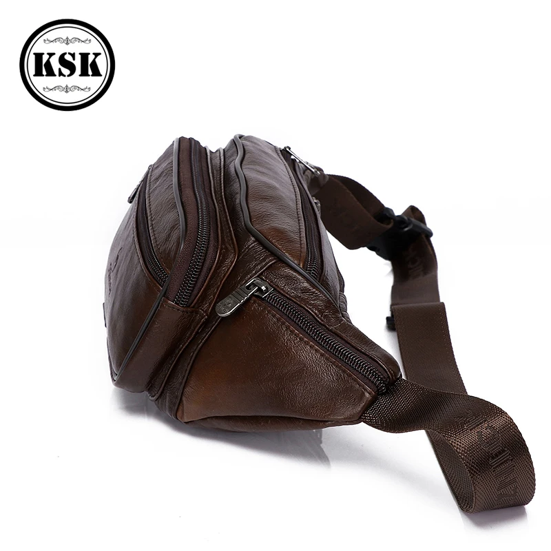 Men's Waist Pack Genuine Leather Bag Waist Belt Bag Male Leather Fanny Pack Fashion Luxury Small Shoulder Bags For Men KSK