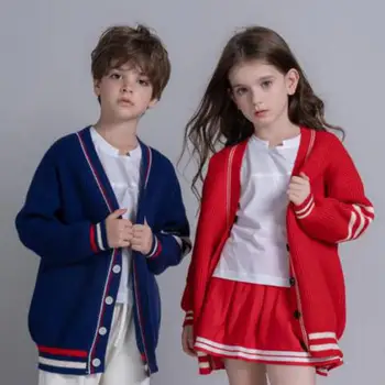 

Children Cardigan Knit Sweater Unisex Long Sleeve Single Breasted Pullovers Kids Girls Autumn Winter Warm Mid Length Knitwear