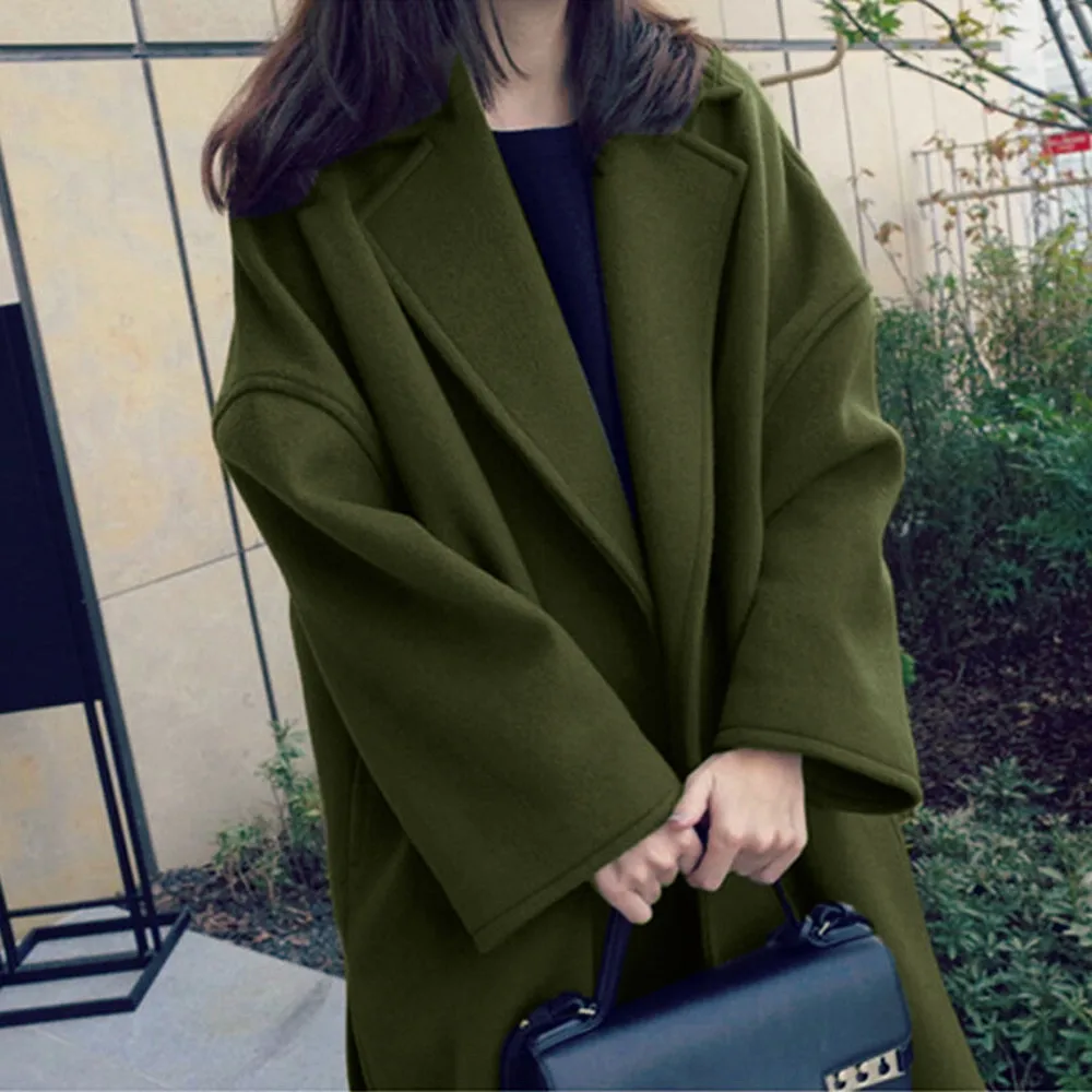 Jaycosin Chic Lapel Wool Thick Elegant Coat Streetwear Windbreaker Long Sleeve Women Trench Fashion Button Zipper Jacket Coat304