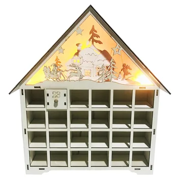 

Santa Claus DIY Gifts Family Countdown Desktop Decor Drawer Box Wooden LED Light Advent Calendar House Christmas Ornament Deer