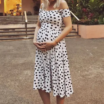 

Women Maternity Dresses Mom Dot Print Pregnancy Dress Breastfeeding Off Shoulder Sexy Pregnant Dress Vestidos Ropa Embarazada