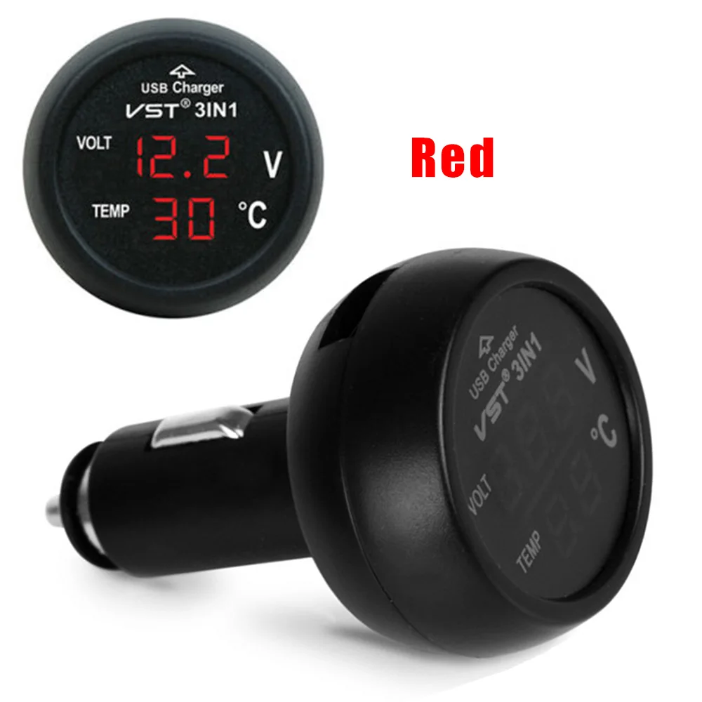 A3C0 Thermometer Ladeadapter Universell  Voltmeter  USB KFZ-Ladegerät MP3  3in1 