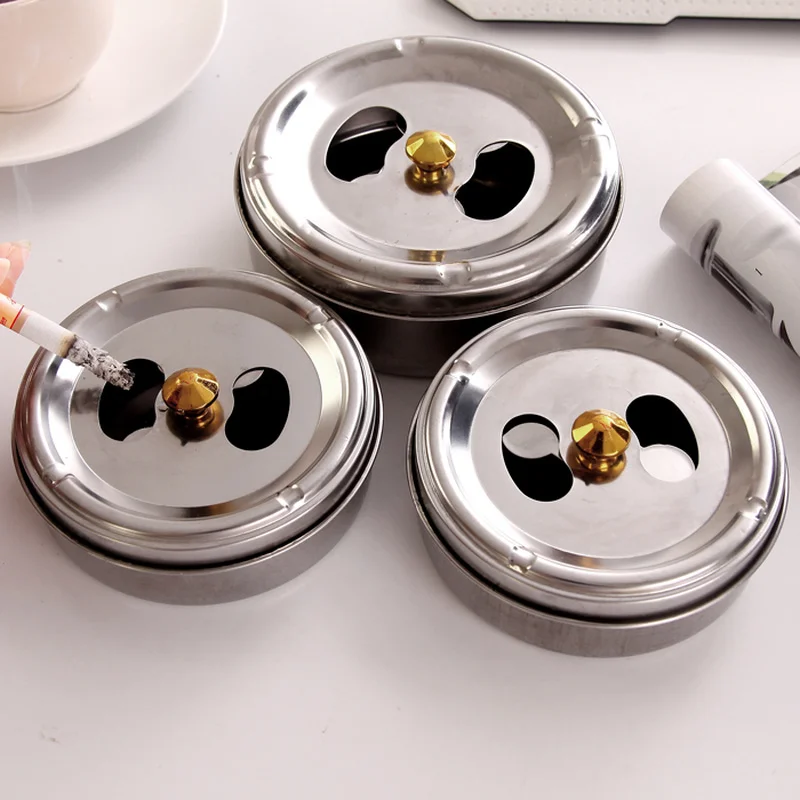 Round Spinning Ashtray With Cover Practical Smoking Accessories Stainless Steel Lid Rotation Home Gadgets LW01018315