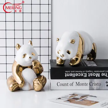

Cute Ceramic Panda Figurine Statue Gold Plated Art Deco Home Decorations Collectible Animal Ornament Unique Gift For Panda Lover