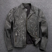 Куртка из натуральной кожи, Мужская одежда,, осень, зима, настоящая, подходит для телячьей кожи, куртки размера плюс, 4XL, пальто, Jaqueta De Couro 1601