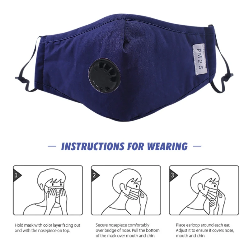 

Dust-proof Masks Anti-Dust Breath Valve Facial Protective Cover Ear-loop Face Mask Activated Carbon Filters Washable PM2.5 Masks