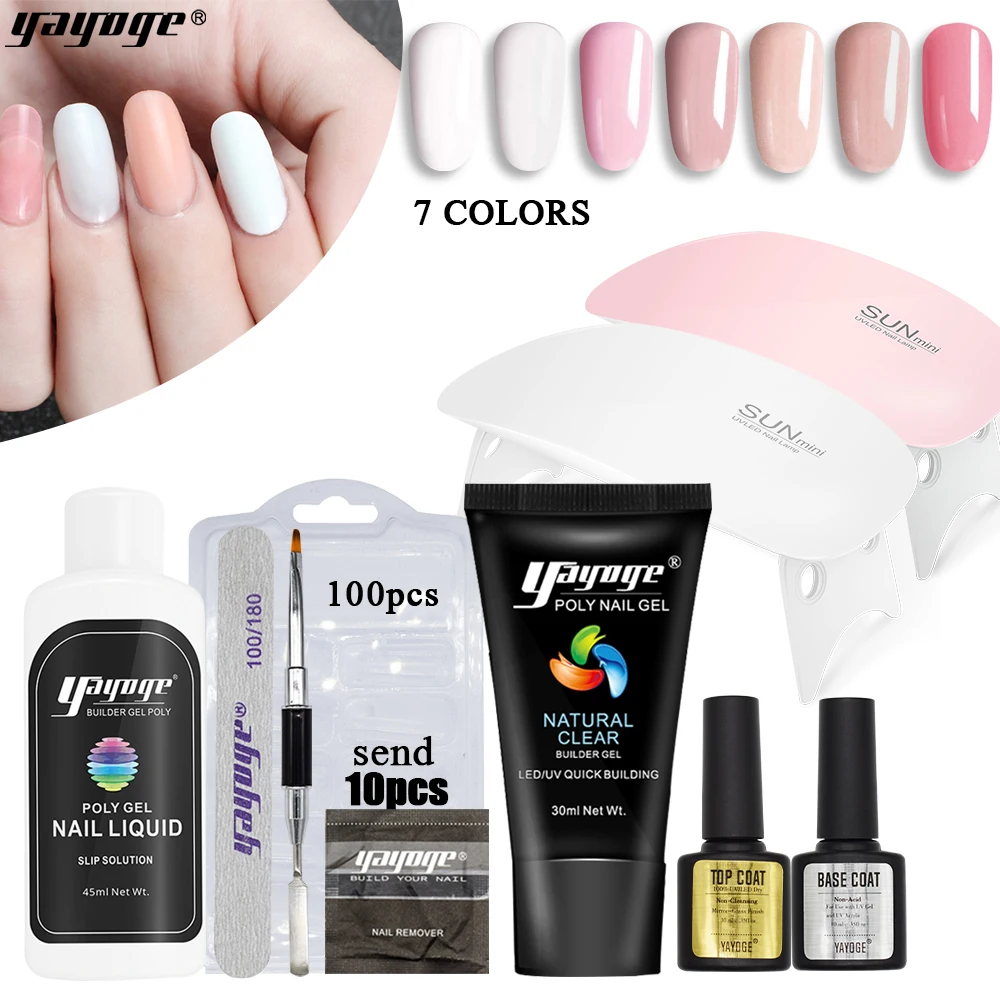 

Yayoge 9pcs/Set Poly Nail Gel Kit Crystal Gel LED UV Gel Quick Building Gel Set Nail Extension Gel Tip Enhancement With LED lamp
