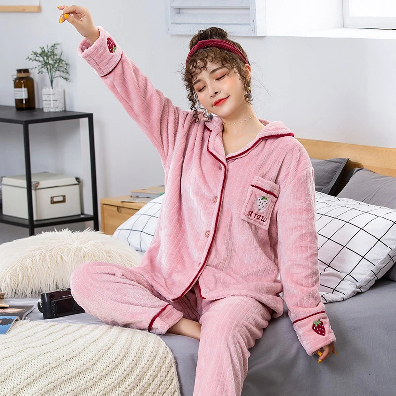 Winter Pajamas Loungewear Women Fleece Sleepwear Onsie Home Clothes Flannel Pajamas Winter Sleepwear Pajama Sets Aliexpress
