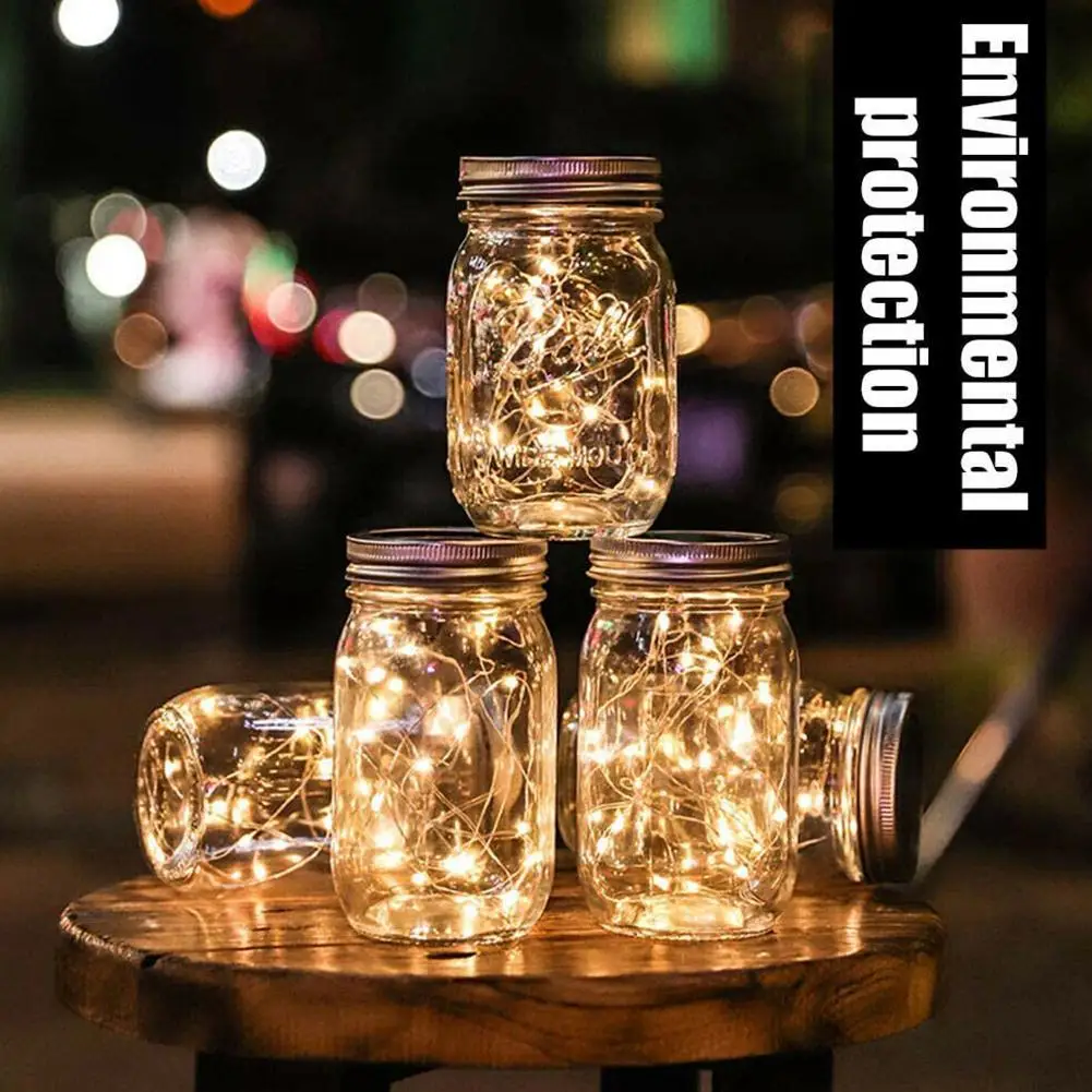 6 STÜCKE Solar Einmachglas Deckel Licht Mit 2m String Lichter Griff 20 LEDs Hängende Laterne Lampe Für Garten Dekoration bunte Licht_voghion.com