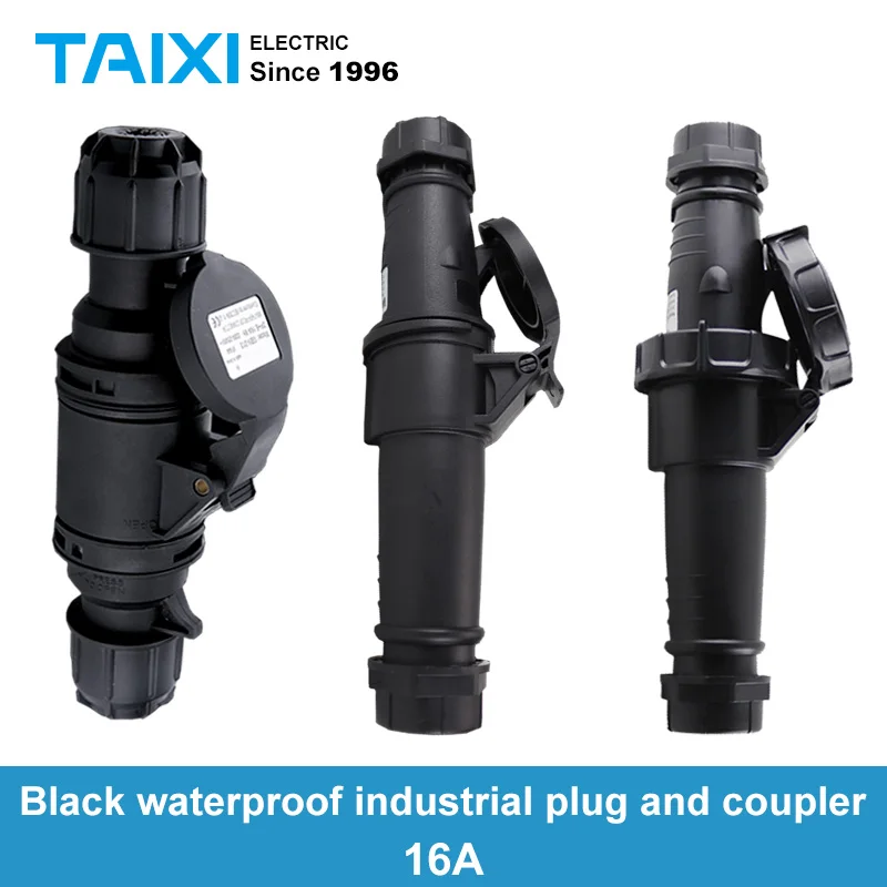 Черная Водонепроницаемая промышленная пробка и розетка 3 ядра 3P 16A сценическое