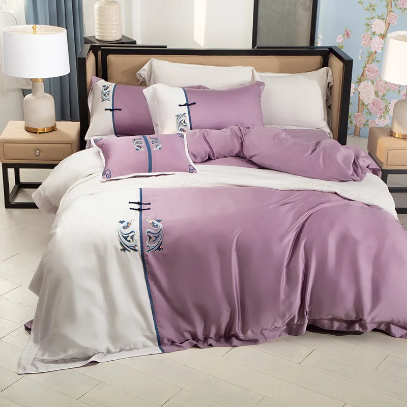 

Spring Summer New Bedding 60 Orchid Lenzing Tencel Bed Sheets Bedding Bag Four-piece Chinese Embroidery Home Textile Bedding
