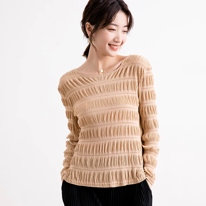 

Fold Women's clothing Long sleeves Lady wind 2019 New style in early autumn Round collar Temperament Bottoming shirt