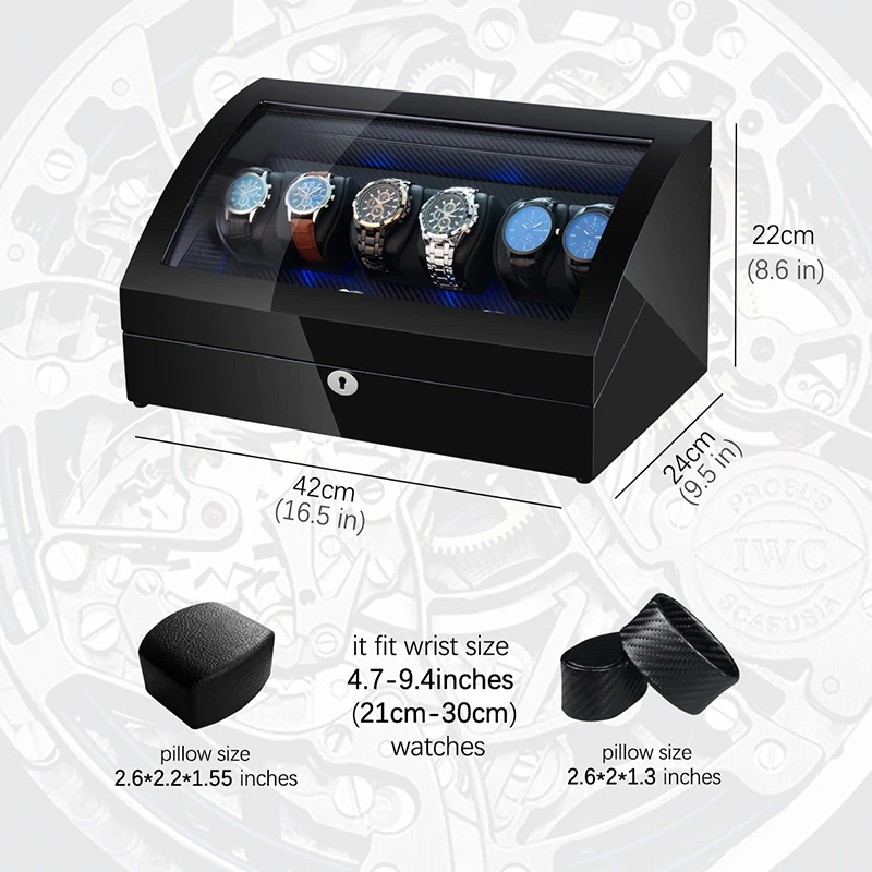 6+ 6 автоматическая коробка для намотки часов PE кожаная намотка часов коробка для хранения часов коллекция дисплей тихий мотор светодиодный светильник