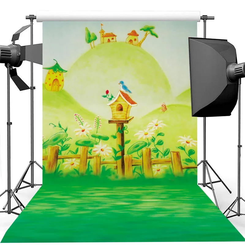 

NeoBack Spring Fairy Photography Background Children Birthday Backgrounds for Photo Studio Bird Flower Green Lawn Backdrop