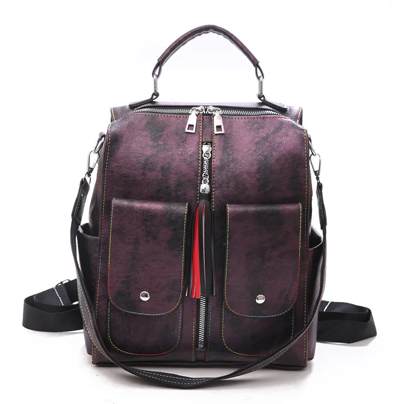 

College Style Soft Leather Tassels Backpack Women's 2018 New Style Versatile Multi-Purpose Anti-Theft Schoolbag Backpack Fashion