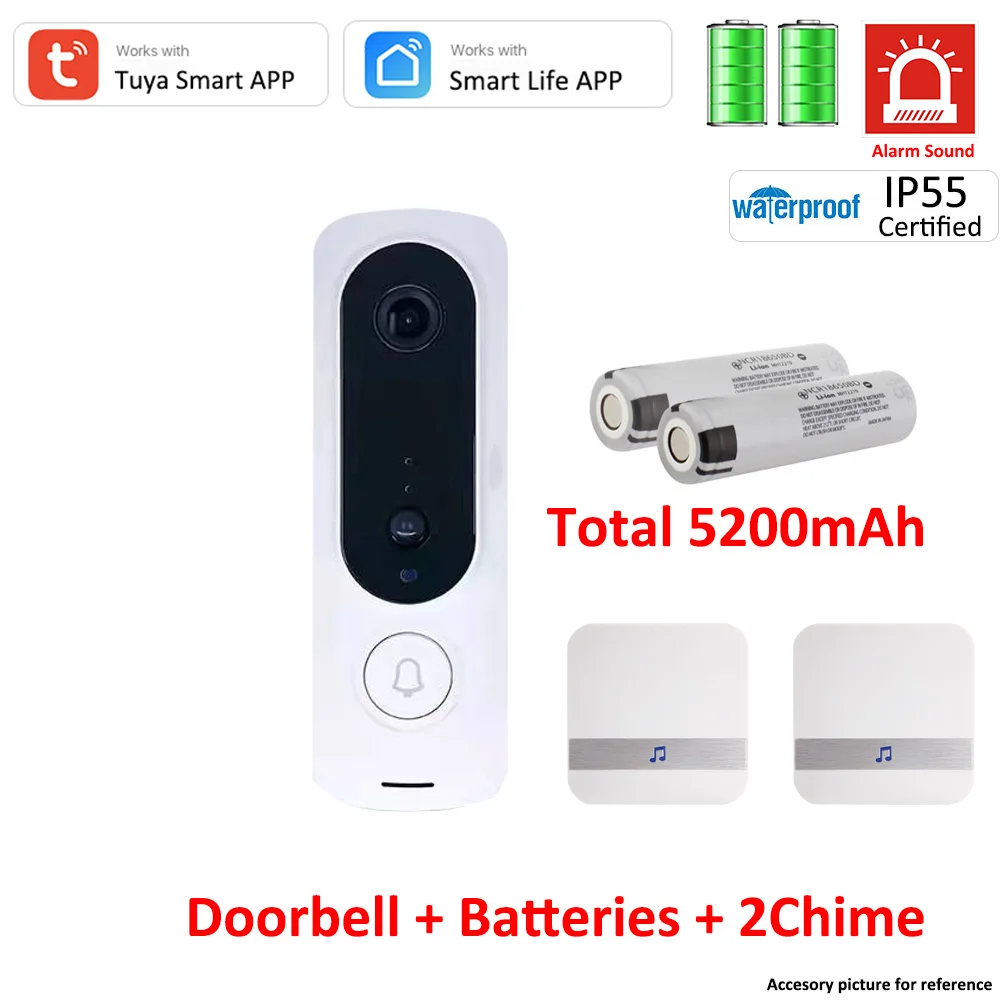 intercom audio Tuya Smart WiFi Video Doorbell Outdoor IP55  Audio 135° View Angle Rechargeable Replaceable Battery Door Bell Buzzer Siren Sound intercom with camera Door Intercom Systems