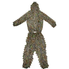 Для мужчин Тактический скрытый Ghillie костюм Открытый лист джунгли камуфляж Военная охота снайпер прочная одежда с капюшоном Брюки+ одежда