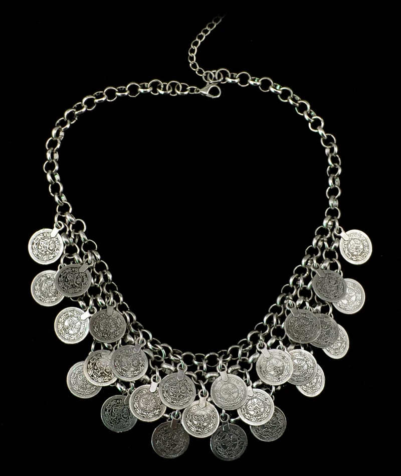 Винтаж Boho Для женщин Серебрянное колье, чокер Сумочка для монет утверждающий Кулон Серебро Цепочки и ожерелья для Для женщин Свадебные вечерние ювелирные изделия