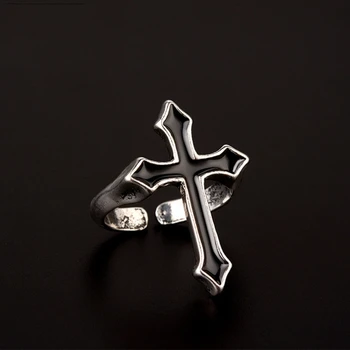 2 sztuk w stylu Vintage czarny wielki krzyż otwarty pierścień Trendy Gothic kolor metalu pierścienie T84A tanie i dobre opinie CN (pochodzenie) Ze stopu cynku MIŁOŚNICY moda Pierścionki