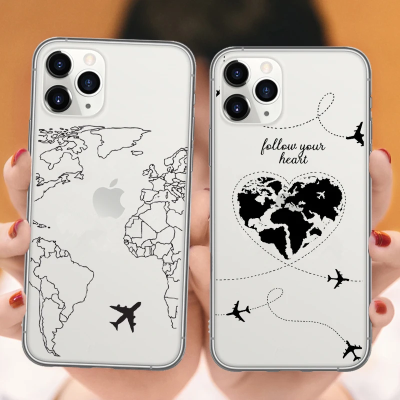 World Map Travel Just Go Soft Phone Cases for iPhones 11 Pro Max 2019 plane silicone Cover For iPhones 6s 7 8 Plus XR XS Max X