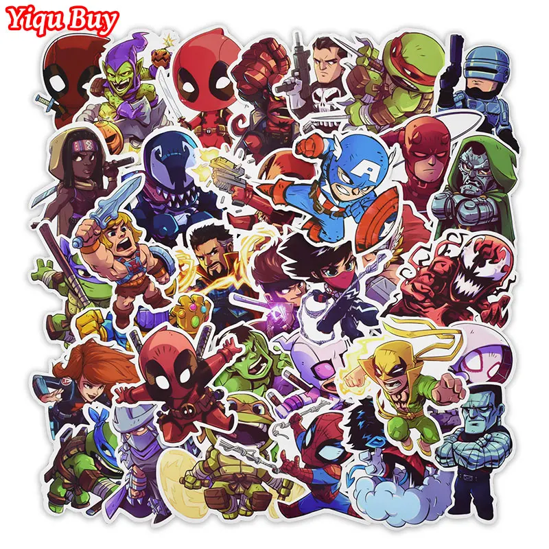 

50 Pcs Super Hero Cool Stickers for Laptop Car Motorcycle Fridge Guitar Backpack Phone Luggage Decal PVC DIY Waterproof Stickers