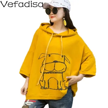 

Vefadisa Animal Dog Print Women Sweatshirt 2020 Spring Half Sleeve Pullover Sweatshirt Hoodies Black White Red Yellow QYF2110