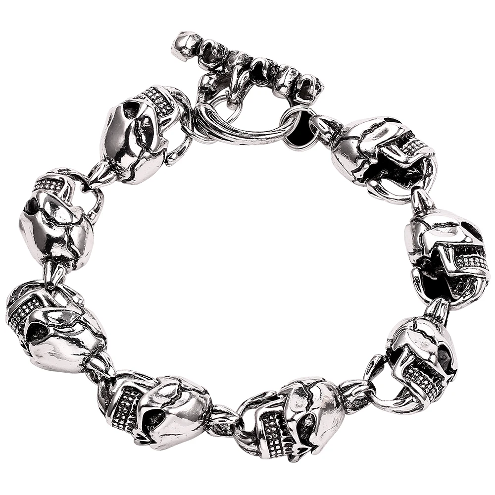 Панк-стиль, браслет-цепочка с черепом, серия хип-хоп, блестящий браслет с головой скелета из цинкового сплава, подарки на день рождения, мужские готические ювелирные изделия