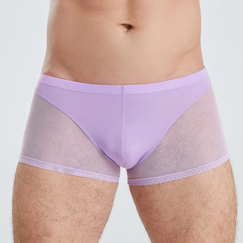 6PCS Men Underwear Mesh Transparent Boxers Polyester Breathable Underpants Cueca Boxershorts Hombre Sexy Shorts Panties Trunks