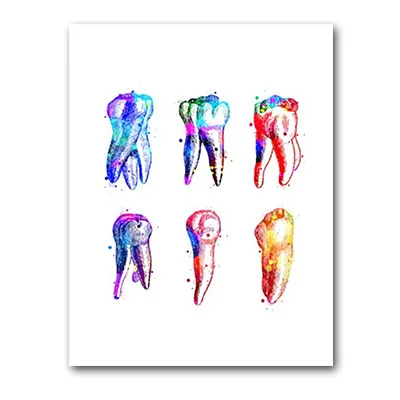 Зубы анатомический акварельный принт и плакат стоматология медицинское Искусство Холст Живопись стоматолога офис зуб стены Искусство Картина декор - Цвет: 1