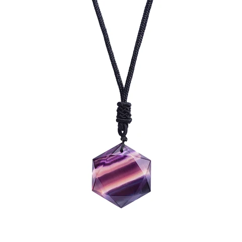 gifts Natural Rainbow Fluorite Crystal stripe fluorite hexagram Star Pendant Fashion Necklace