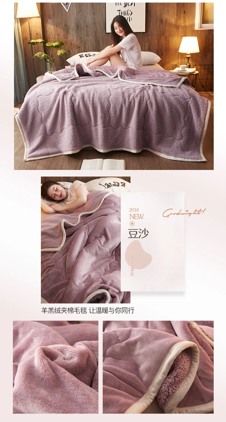 Double sided Fleece blankets and throws Adult Thick Warm winter Blankets queen Flannel purple Blankets On Bed Christmas gifts