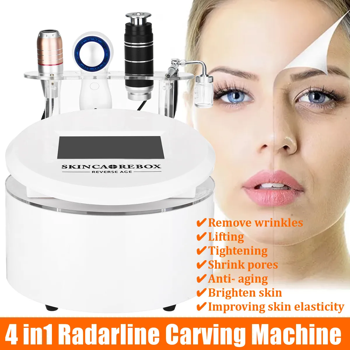 

4 in 1 Ultrasound Wrinkle Removal Radar Line Carve Device Face Cleaning Blackhead Removal Face Tightening Lifting Machine