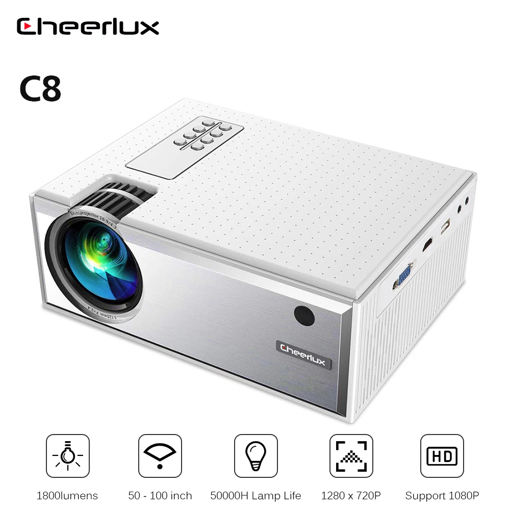 

Cheerlux C8 LCD Projector 1800 lumens 1280x720P Support 1080P/HDMI/VGA Home Entertainment