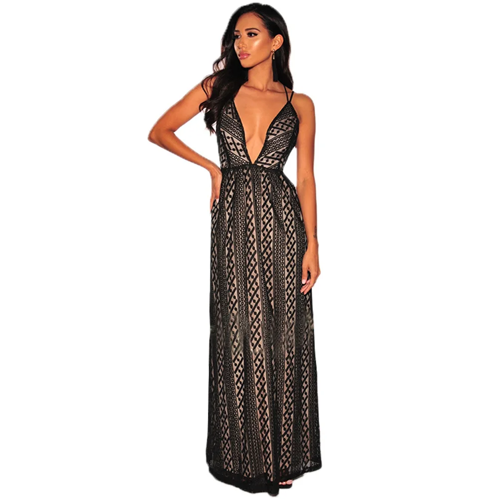 

Shi ying Europe And America Mini Formal Dress Camisole Cross Backless Deep V-neck Sleeveless High-waisted Long Dress 610369