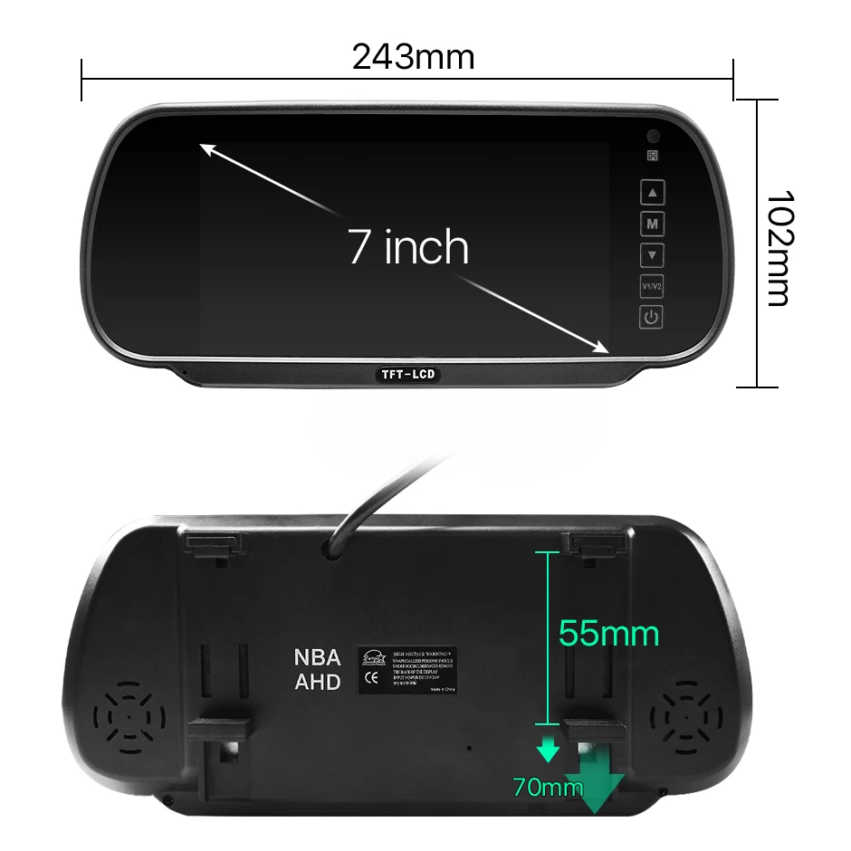 7 inch AHD Car Mirror Monitor 170&deg; 1080P Rear View AHD Camera High Definition Vehicle IPS Full Mirror Display