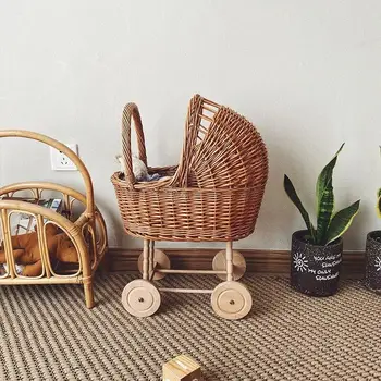 

Rattan Eco Vintage 22inch 16inch Silicone Reborn Baby Doll Photography Props Classical Style Stroller Trolley Pretend Play Toys