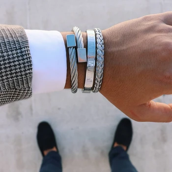 

Morooki Luxury 3pcs/Set Stainless Steel Bracelet Hip Hop Men Jewelry Roman Number Gold Color Jewelry For Men Pulseira Bileklik